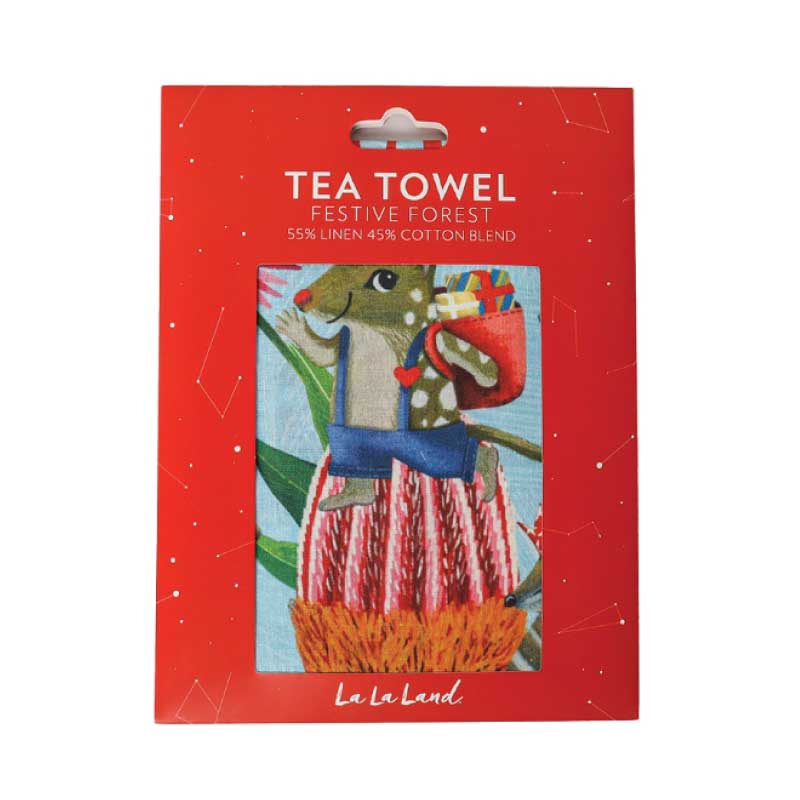 australian christmas tea towel festive forest